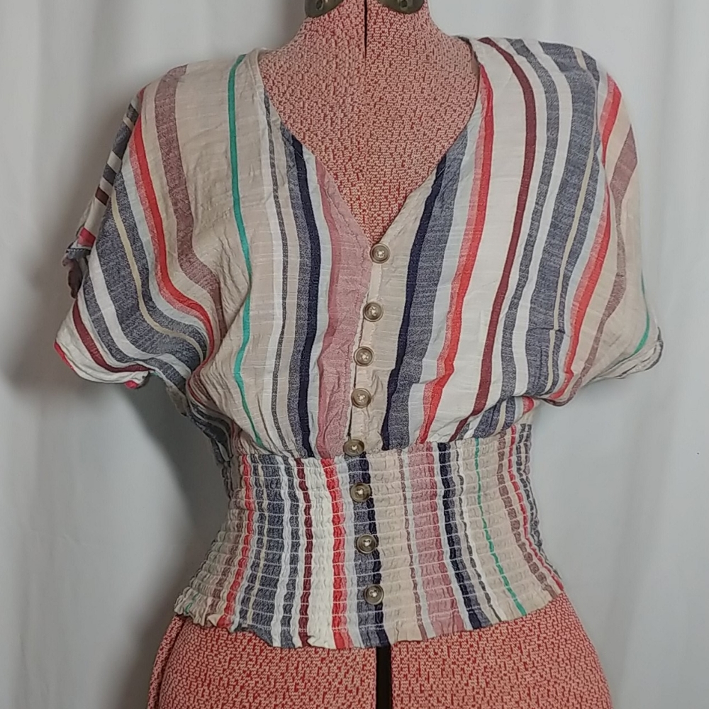 Derek Heart Multi Color Stripe Flutter Sleeve Top